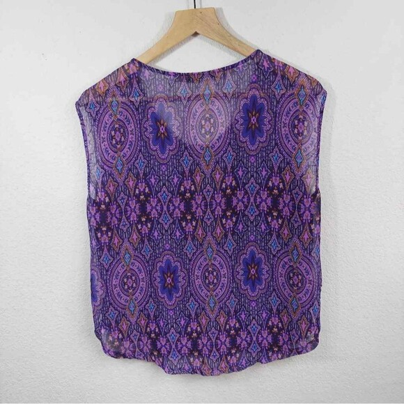 Chloe K Womens Popover Top Purple W/  Geometric Sleeveless Scoop Neck Blouse L - Picture 4 of 8